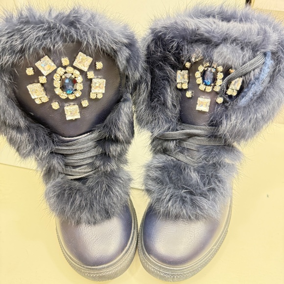 NAVY  FUR BOOTS WITH STONE 7280 - Picture 3 of 7